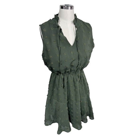 Simple Dresses & Skirts - Simplee Swiss Dot Chiffon Ruffle Mini Dress Army Green Cottagecore Women's Small